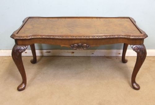 Burr Walnut Queen Anne Style Shaped Coffee Table
