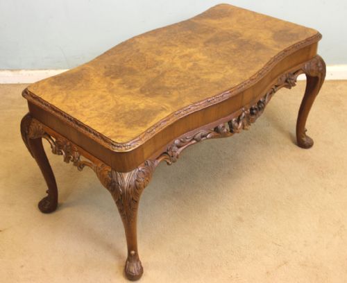 Queen Anne Style Burr Walnut Shaped Coffee Table