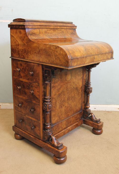 Antique Victorian Burr Walnut Piano Top Davenport. Writing Desk