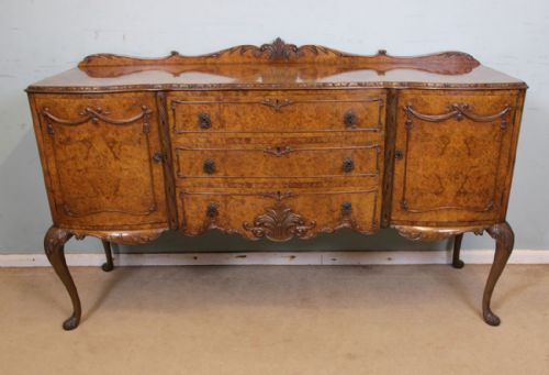 Quality Queen Anne Style Burr Walnut Shaped Sideboard