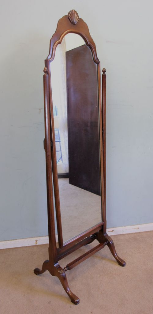 Queen Anne Style Walnut Cheval Dressing Mirror