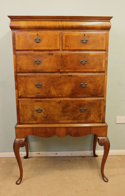 Antique Burr Walnut Chest Drawers Tallboy