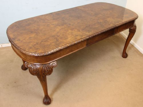 Burr Walnut Queen Anne Style Extending Dining Table