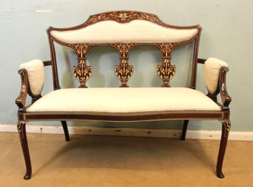 Antique Edwardian Mahogany Inlaid Sofa Armchair