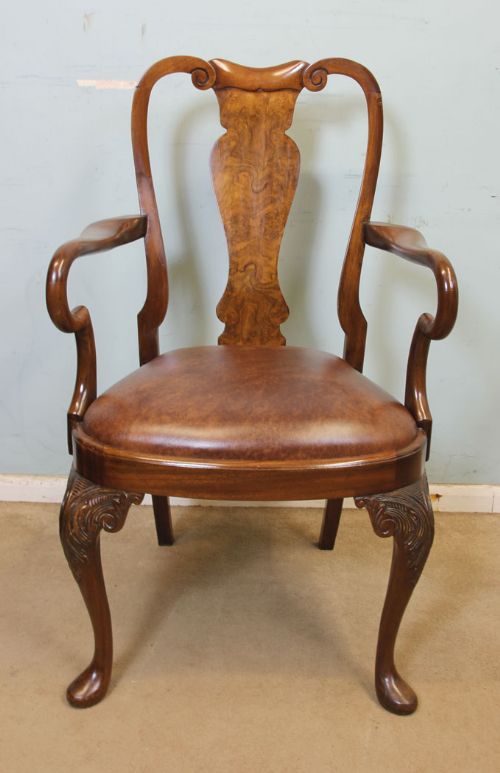 Antique Georgian Style Walnut Carver Desk Chair