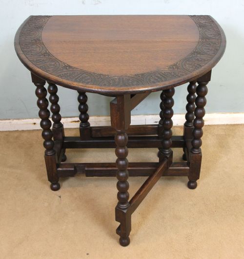 fig 1. Antique Carved Solid Oak Gateleg Drop Leaf Occasional Table