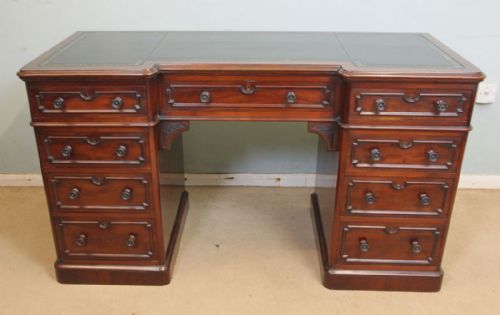 Antique Victorian Mahogany Kneehole Pedestal Writing Desk