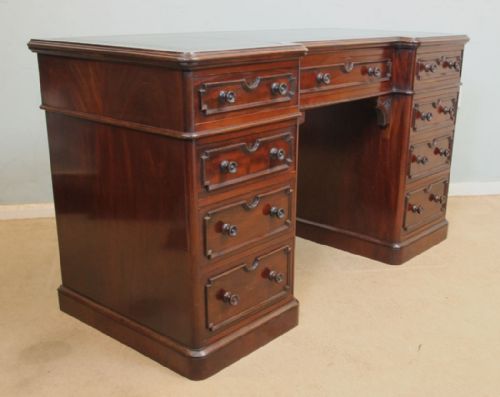 fig 1. Antique Victorian Mahogany Kneehole Pedestal Writing Desk