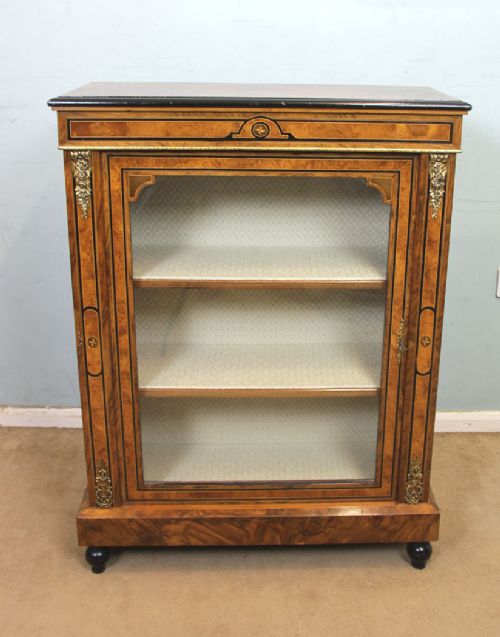 Antique Victorian Burr Walnut Pier Display Cabinet
