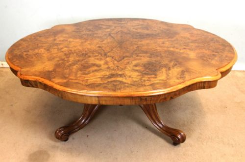 Antique Victorian Burr Walnut Shaped Coffee Table