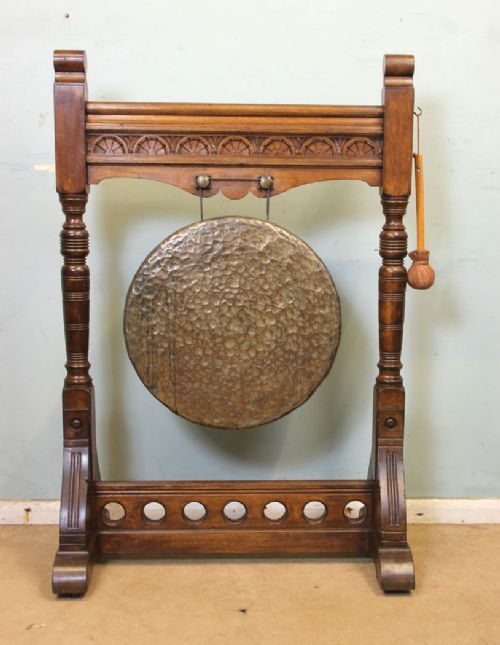 Antique Victorian Carved Oak Large Dinner Gong.