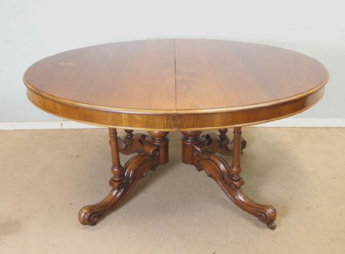 fig 1. Antique Victorian Walnut Pedestal Extending Dining Table.
