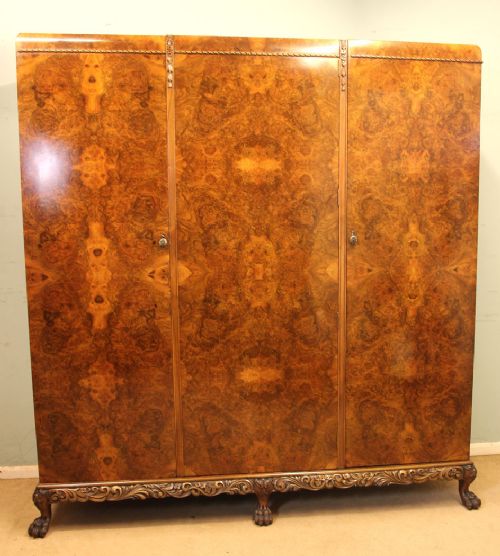 Burr Walnut Three Door Combination Wardrobe