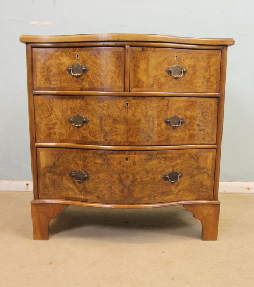 Antique Small Burr Walnut Serpentine Shaped Chest of Drawers