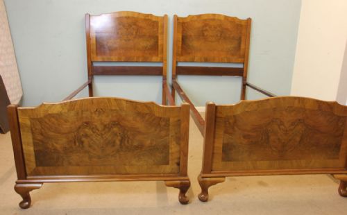 fig 1. Pair Antique Figured Walnut Single Beds