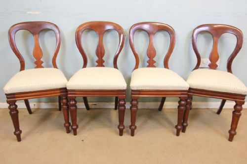 Antique Four Victorian Mahogany Balloon Back Dining Chairs