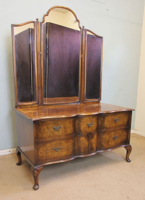 Burr Walnut Triple Mirror Dressing Table