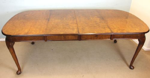 Burr Walnut Queen Anne Style Extending Dining Table
