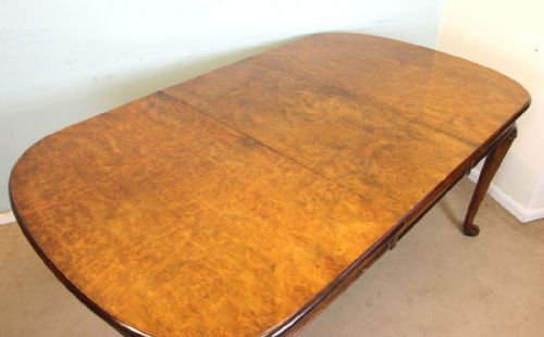 fig 1. Burr Walnut Queen Anne Style Extending Dining Table