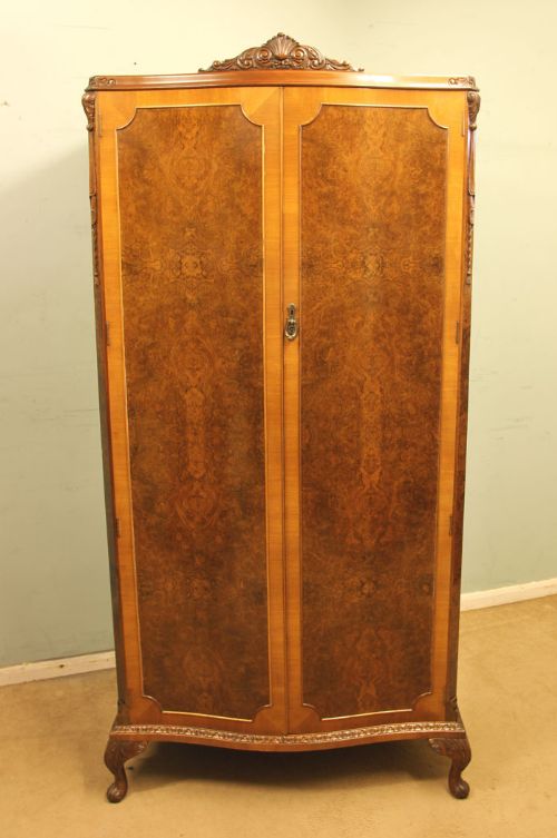 Burr Walnut Shaped Double Wardrobe