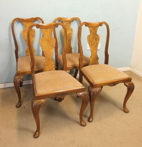 Set of Four Antique Queen Anne Style Walnut Dining Chairs