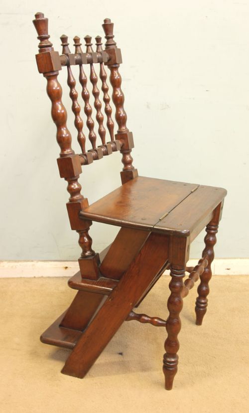 fig 1. Antique Metamorphic Country Chair Library Steps