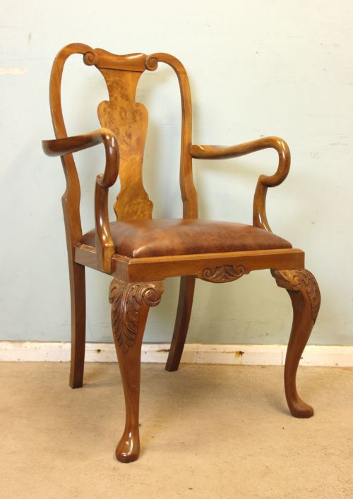 Georgian Style Walnut Carver Desk Chair Armchair