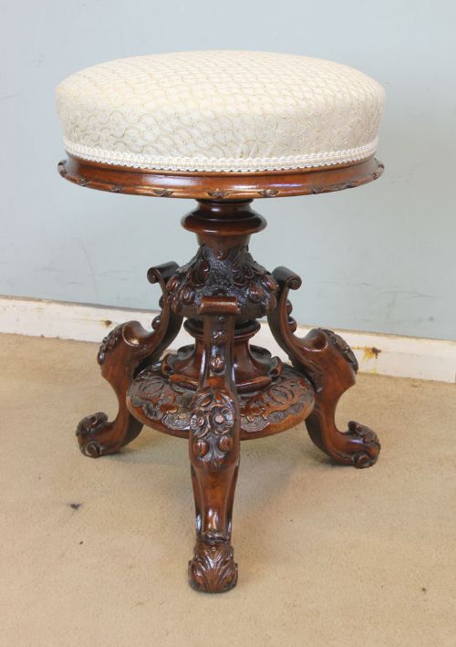 Antique Victorian Walnut Piano Dressing Table Stool