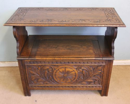 fig 1. Antique Oak Monks Bench Hall Seat.