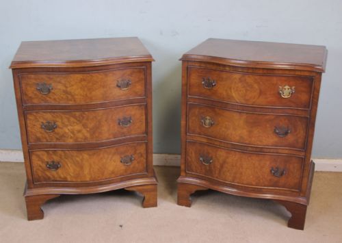 Pair Burr Walnut Small Bedside Chest of Drawers