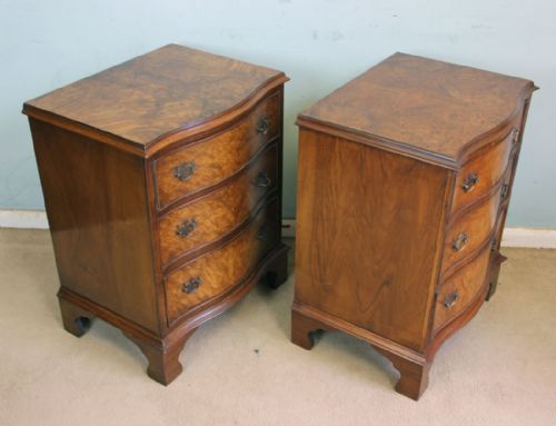 fig 1. Pair Burr Walnut Small Bedside Chest of Drawers