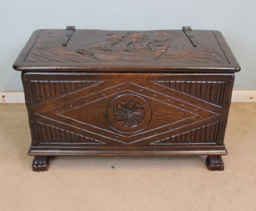 Antique Carved Oak Coffer Chest