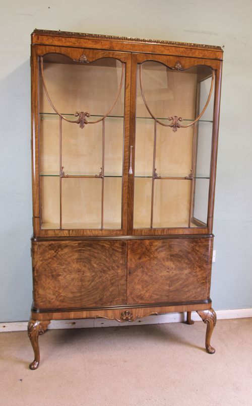 Antique Quality Burr Walnut Display Cabinet