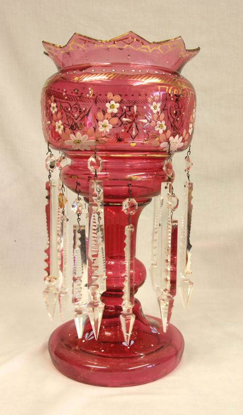 Antique Victorian Cranberry Mantle Table Lustre