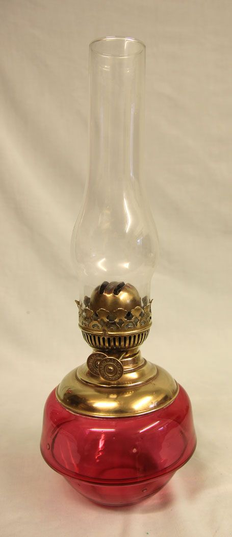 Antique Victorian Cranberry Glass Oil Lamp