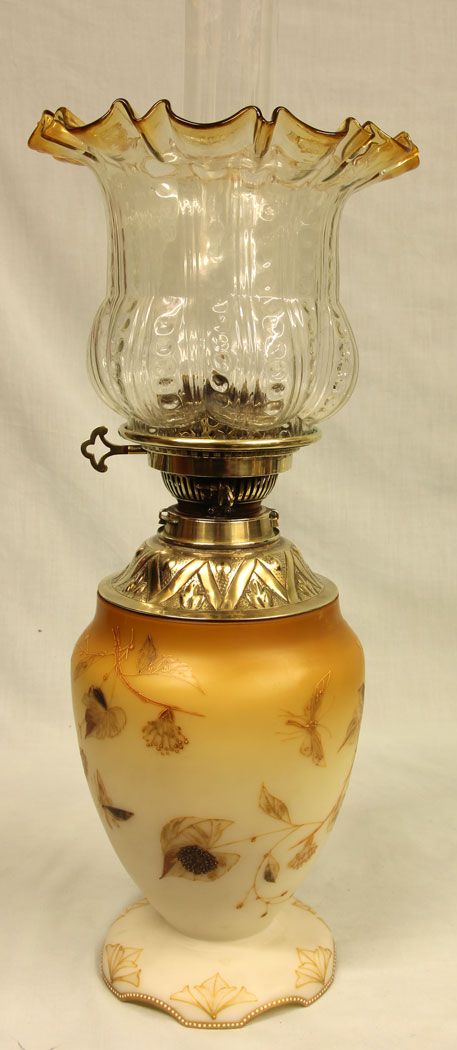 Antique Victorian Satin Glass Vase Lamp.