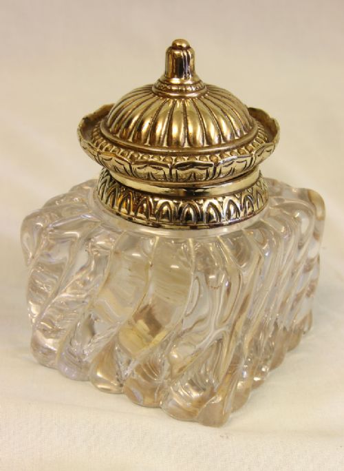 fig 1. Antique Brass Inkwell & Pen Tray