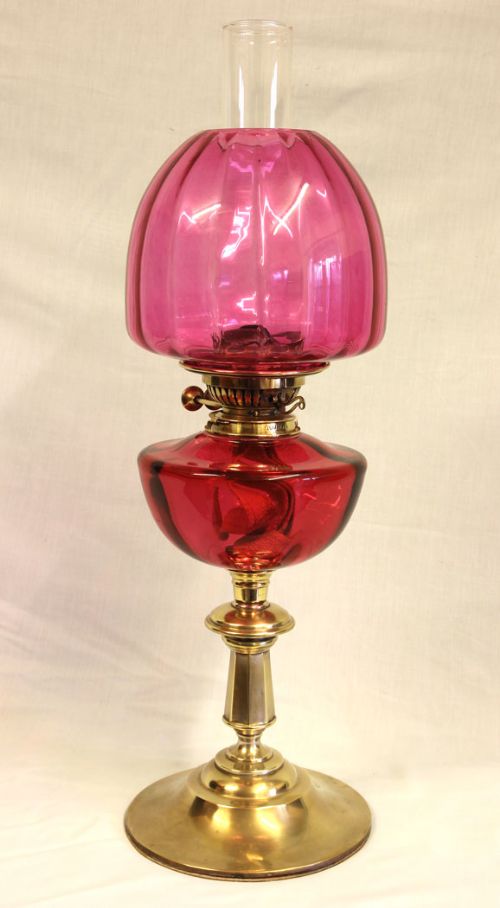 Antique Victorian Cranberry Oil Lamp