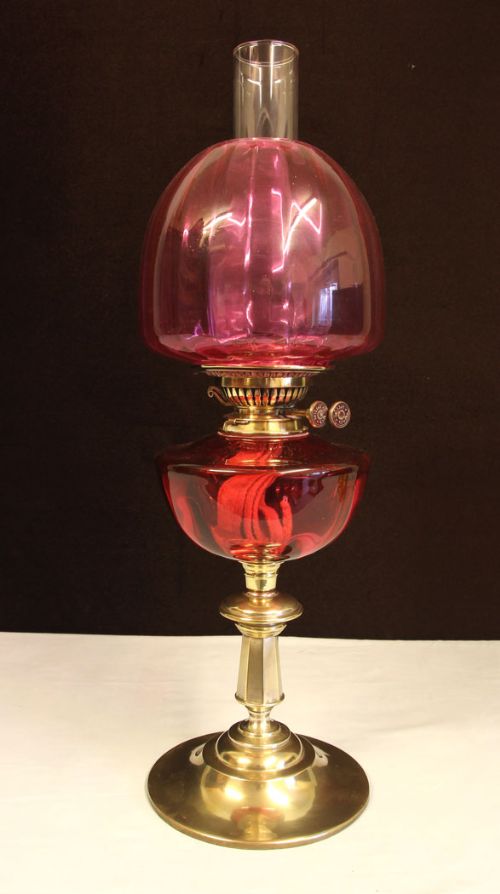 fig 1. Antique Victorian Cranberry Oil Lamp