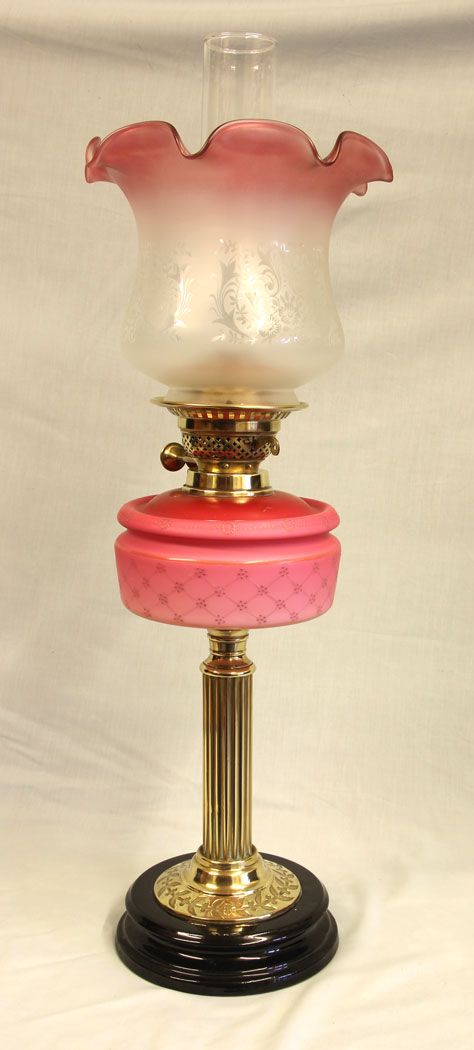 Antique Victorian Satin Pink Oil Lamp