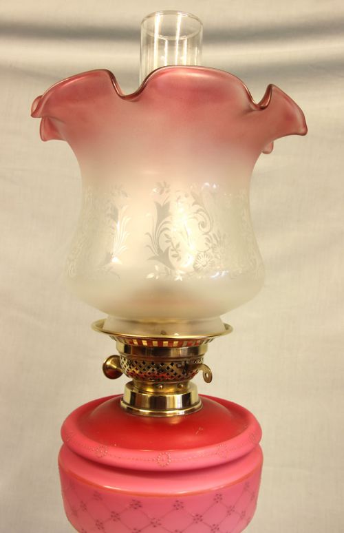fig 1. Antique Victorian Satin Pink Oil Lamp
