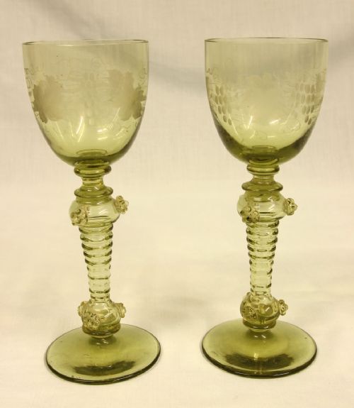 Pair Antique Hock / Wine Glasses