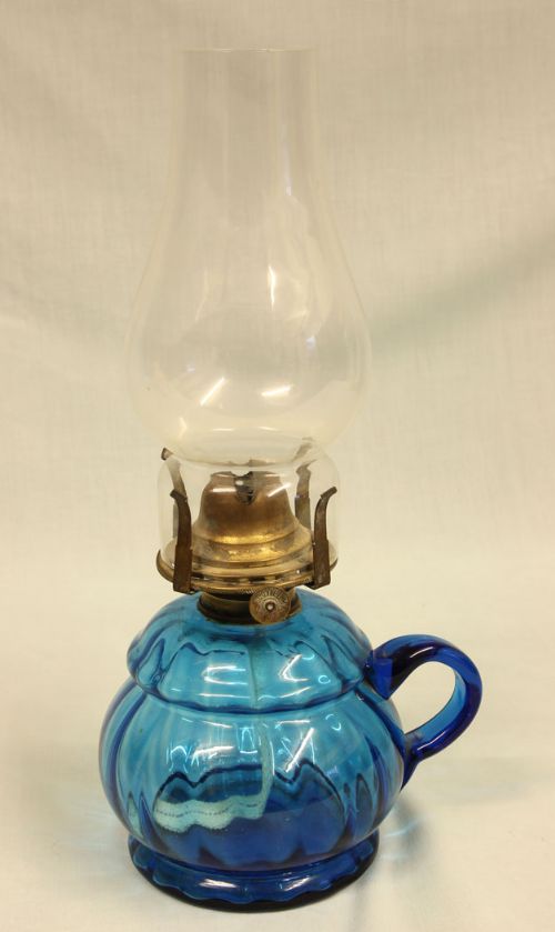 Antique Blue Glass Finger / Hand Oil Lamp