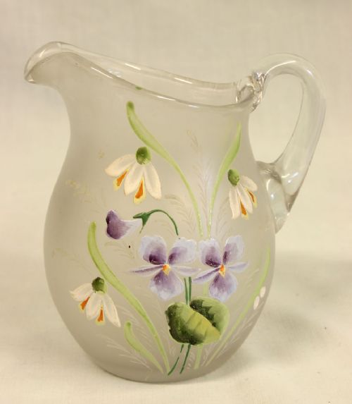 Antique Pretty Frosted Glass Decorated Jug