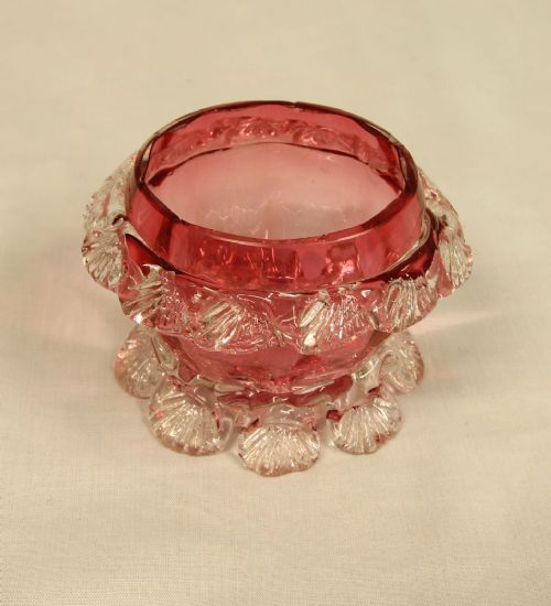 Antique Cranberry Glass Frilled Salt