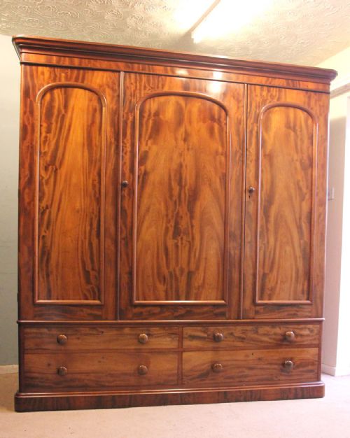 Antique Victorian Mahogany Triple Door Wardrobe