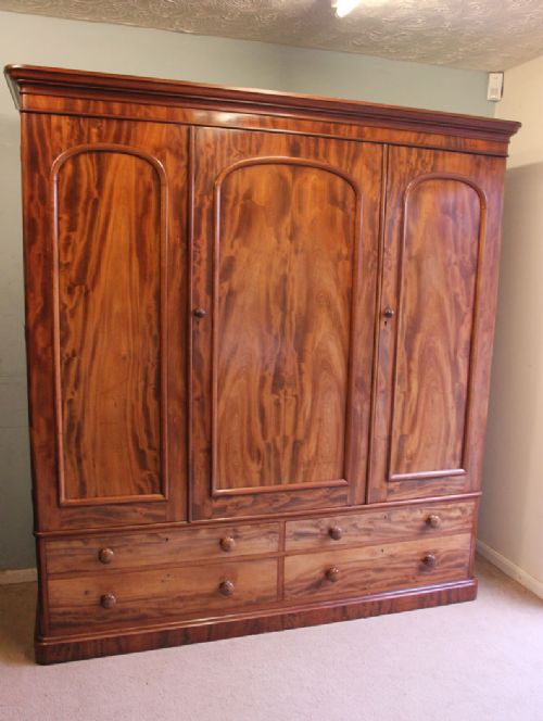 fig 1. Antique Victorian Mahogany Triple Door Wardrobe