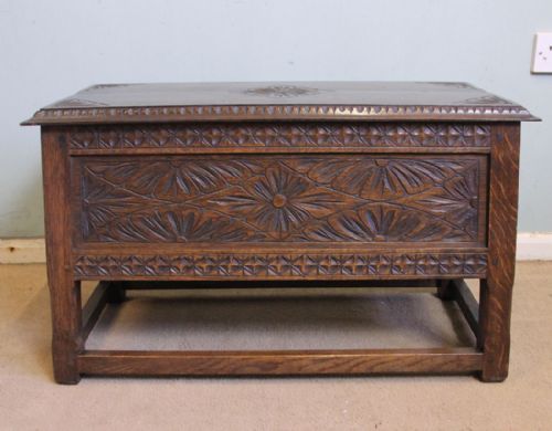 Antique Carved Oak Slipper Box