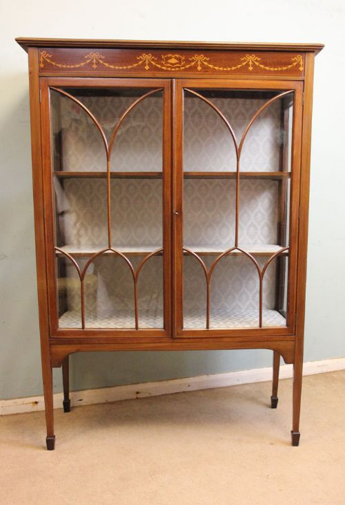 Antique Mahogany Inlaid Display Cabinet