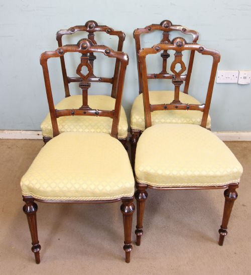 Antique Set of Four Victorian Walnut Dining Chairs.